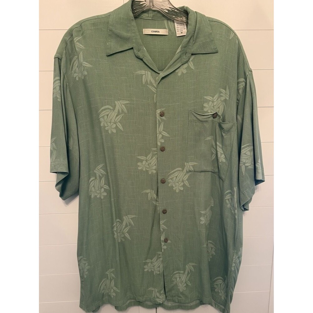 Campia Men's M Green  Short-Sleeve Button-Down Shirt 100% Rayon